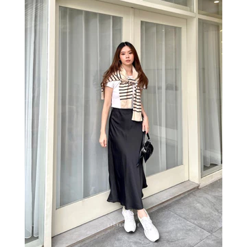 Little Tale Meadow Silk Skirt Rok Wanita Rok Satin Korean Skirt Maxi Skirt