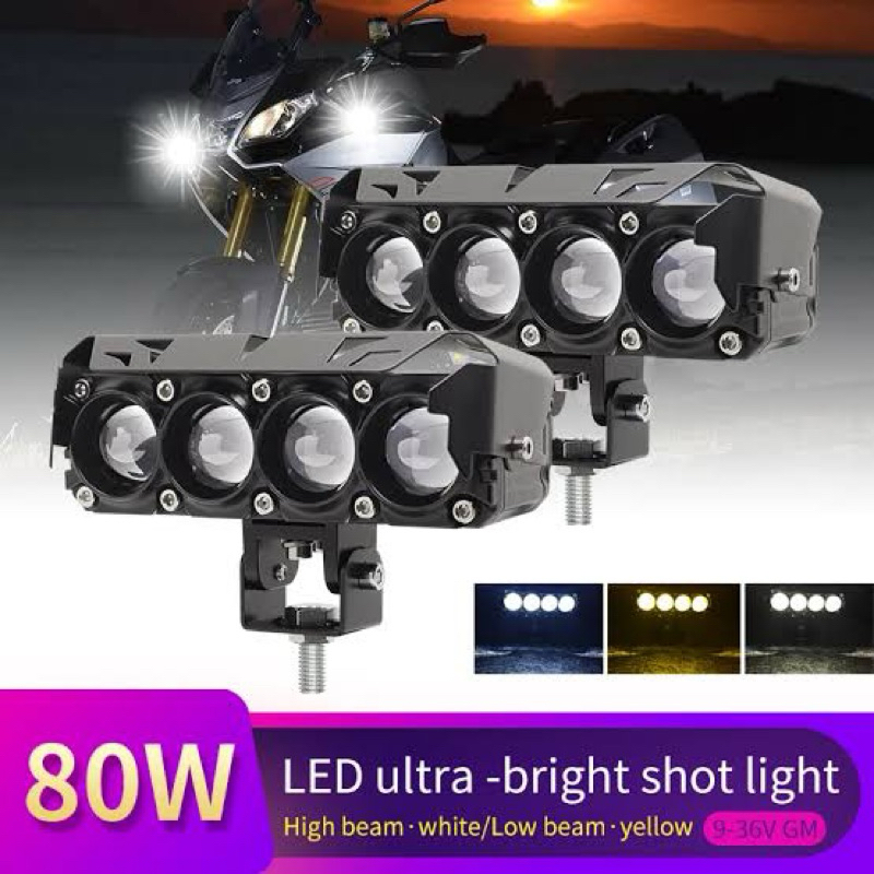 LAMPU TEMBAK 4 MATA 3 MATA 12VOLT - 24VOLT 80WATT MOTOR MOBIL AVANZA TRUCK FUSO JEEP CONTINER
