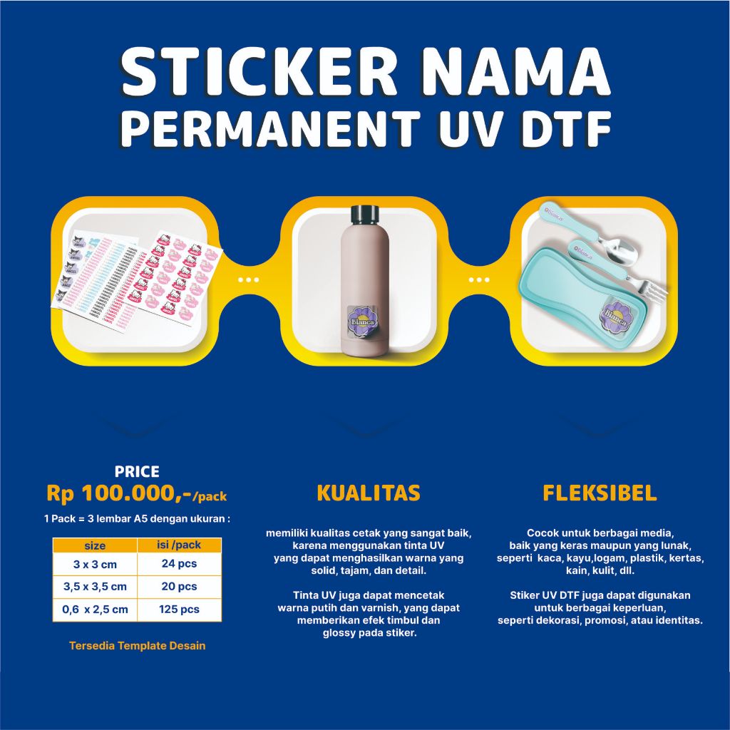 Jual Stiker Nama UV DTF Custom Nama Stiker Anak Sekolah Glossy Sticker ...