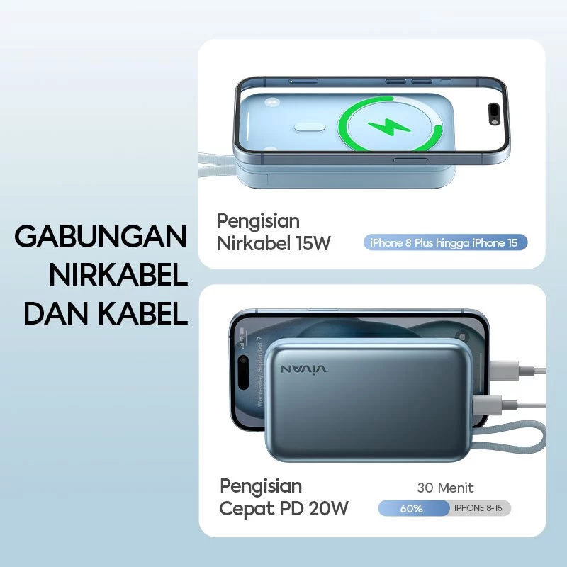 VIVAN Wireless Powerbank VPB-W13 PD 20W 3 Output Fast Charging Magnet Kuat Garansi 18 Bulan