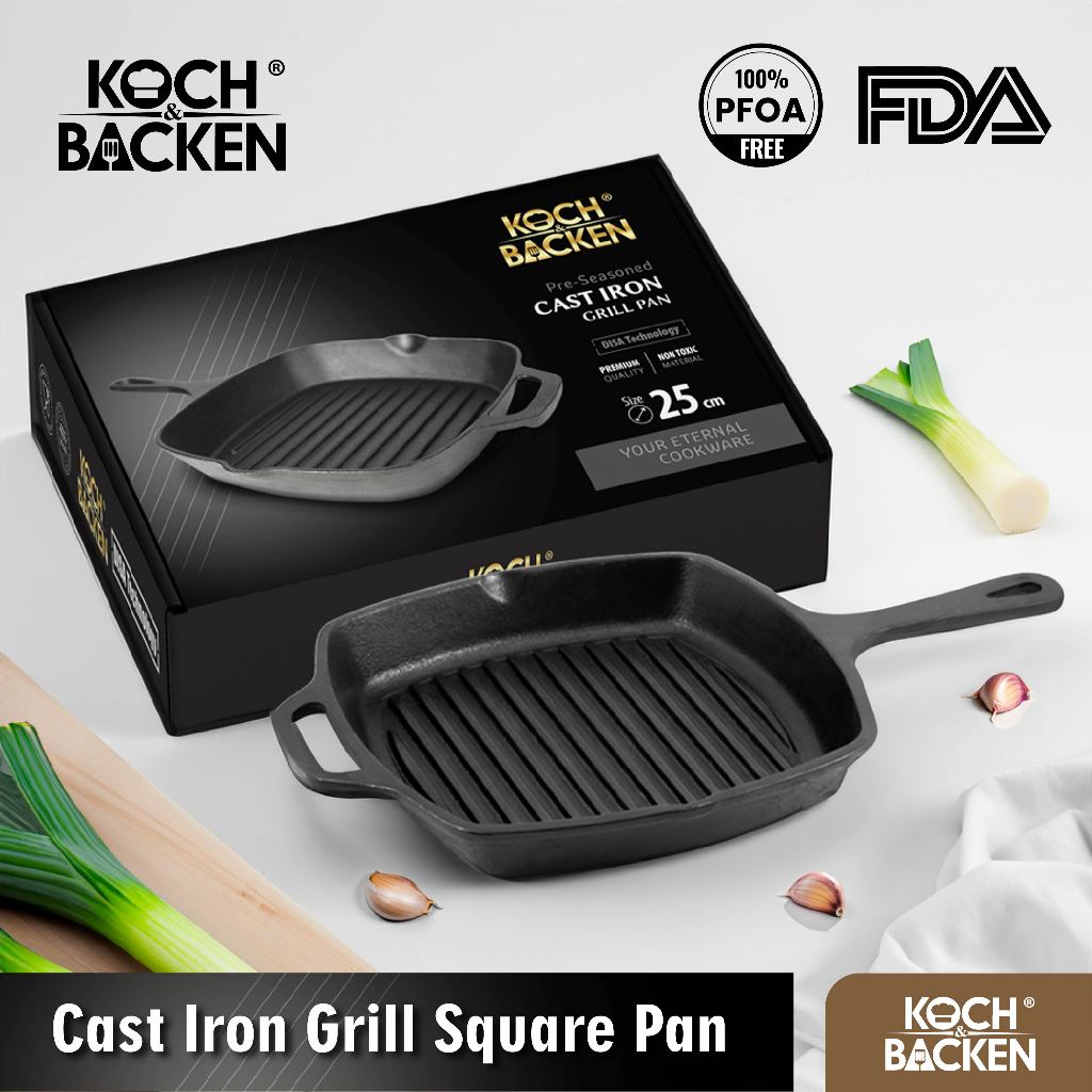 Jual KOCH&BACKEN Cast Iron Grill Square Pan Wajan Panggang Grill Pan ...