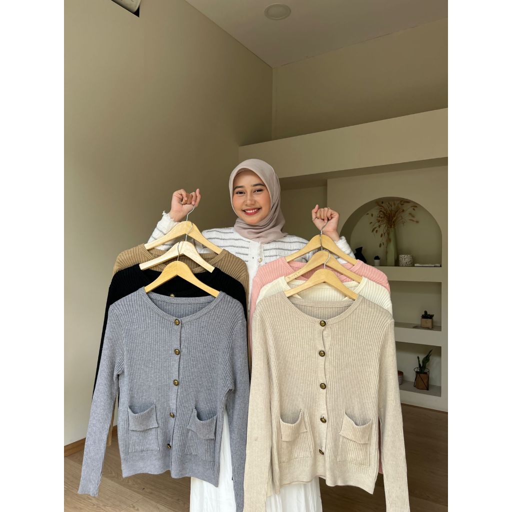 Jual [ALLN Knitwear] Lenna Cardigan Rajut Pocket Premium | Shopee Indonesia