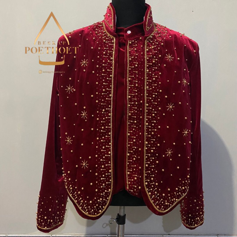 Jual Beskap pengantin Jawa Solo hewes krowok bludru merah maroon gold ...