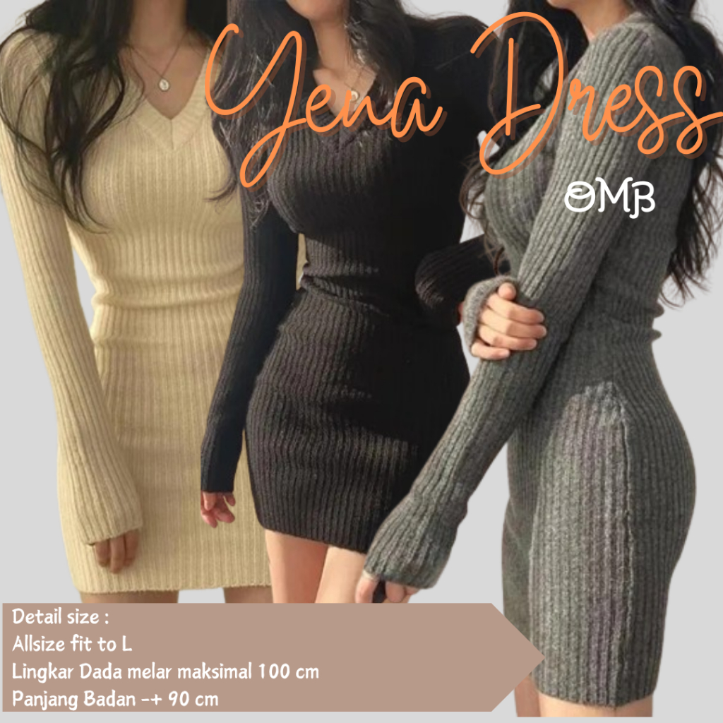 Jual YENA DRESS RAJUT V NECK - Korean bodycon elegant dress #OMB ...