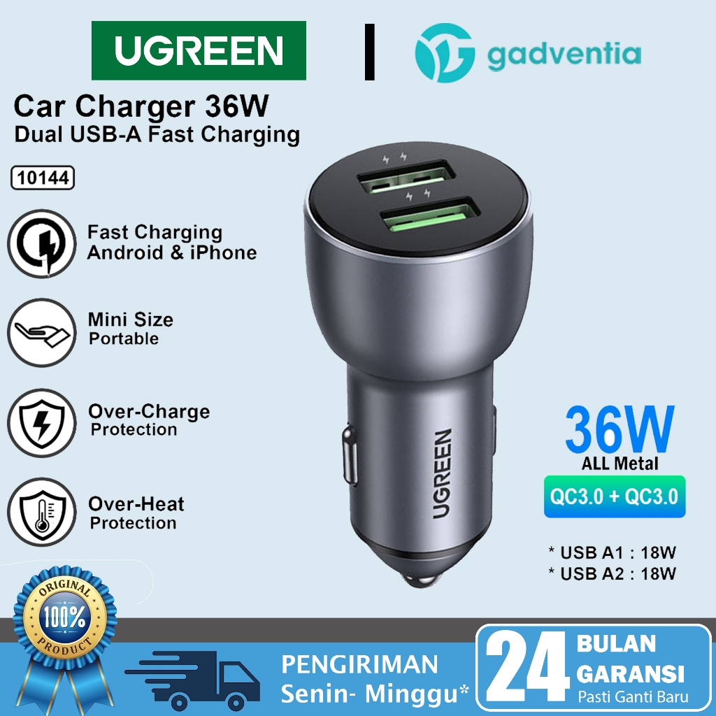 UGREEN Car Charger USB A Dual USB Type C Mobil Fast Charging For iPhone  11 12 13 14 Pro Max Samsung S22 S23 18w 20w 69w 120w