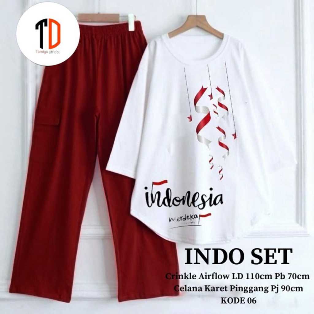 Jual EDISI HUT RI - INDO SET CELANA CARGO CRINKLE PRINTING // SETELAN ...