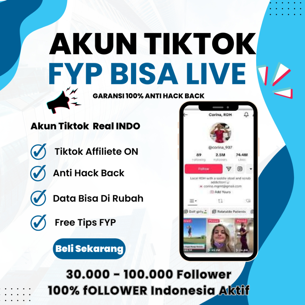 Jual Jual Akun Tiktok Affiliate Follower 50.000 -100.000 Follower Aktif  Bisa Live | Shopee Indonesia