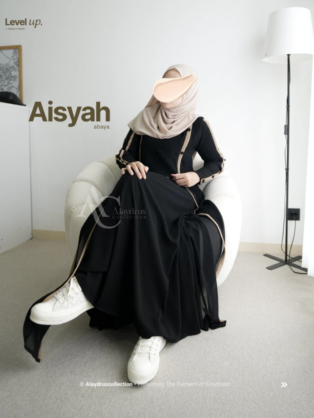 Aisyah Abaya Jetblack tampilan keseluruhan