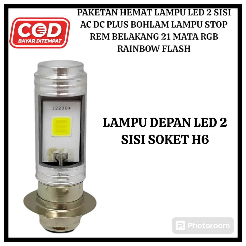 Jual PAKET LAMPU DEPAN MOTOR LED 2 SISI AC DC NYALA PUTIH SOSKET H6 ...
