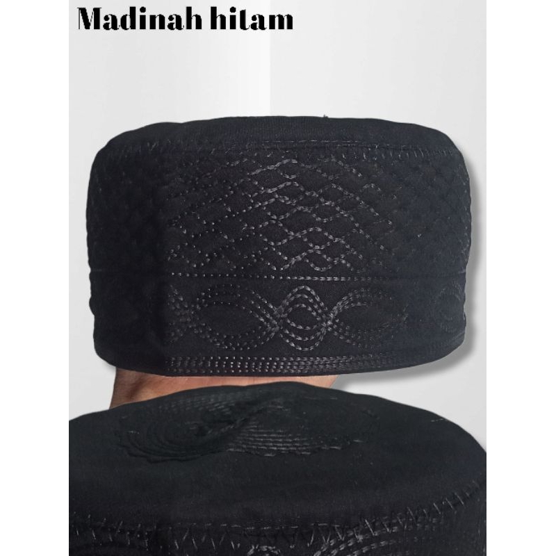 peci madinah hitam stik bordir snada