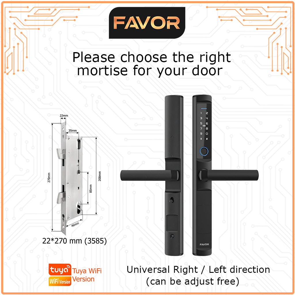 Jual FAVOR Smart Door Lock Frame Alumunium Door Waterproof App - VI52Y ...