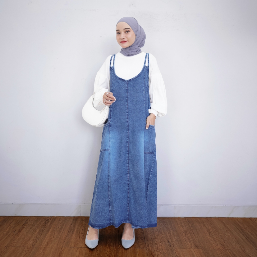 Jual Jumpsuit Dress Wanita Rok Panjang Dewasa Korean Style Overall ...
