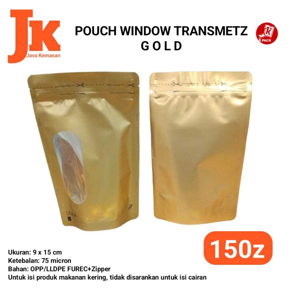 Jual KPACK 150Z STANDING POUCH WINDOW GOLD EMAS 150Z ALU FOIL WINDOW ...