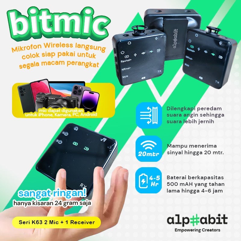 Jual BITMIC K63 Wireless Lavalier Microphone Live Streaming Video Mic ...