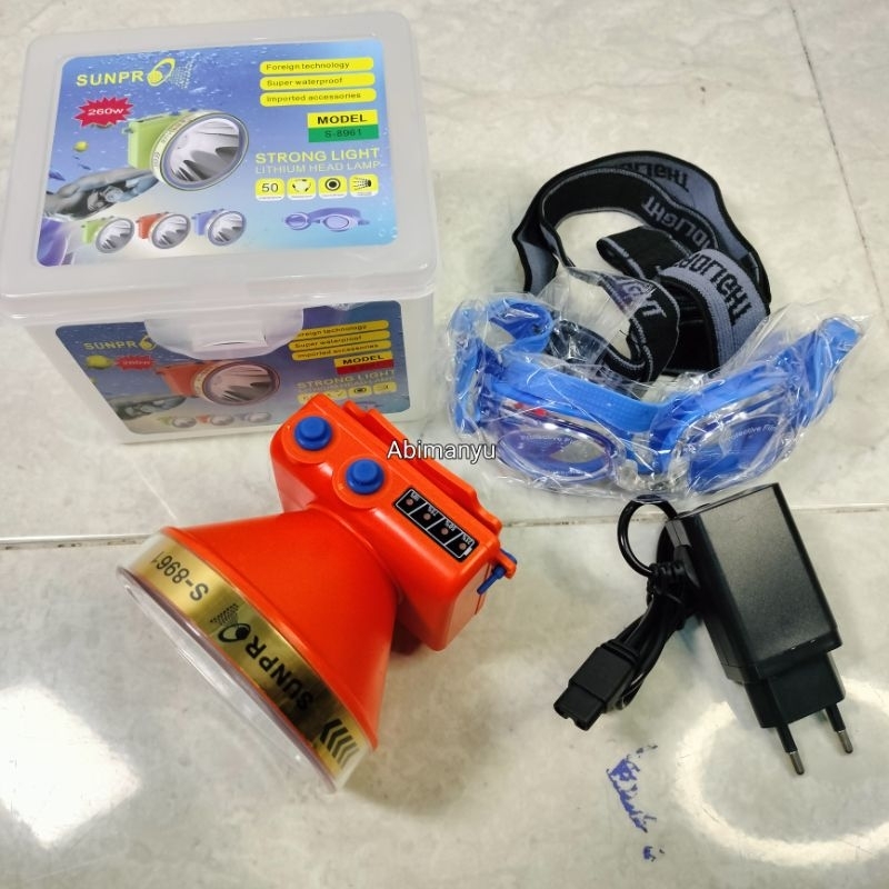 Jual senter kepala selam sunpro 260 watt S-8961 indikator baterai 3 ...