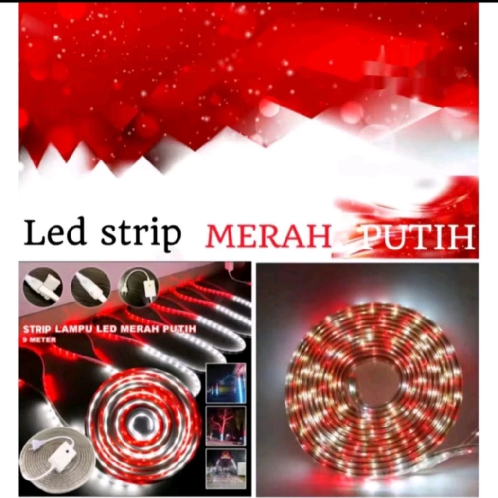 Lampu LED STRIP SELANG 2835 10M 220v 10 M MERAH PUTIH Satu Set Tinggal Colok | AutoStock