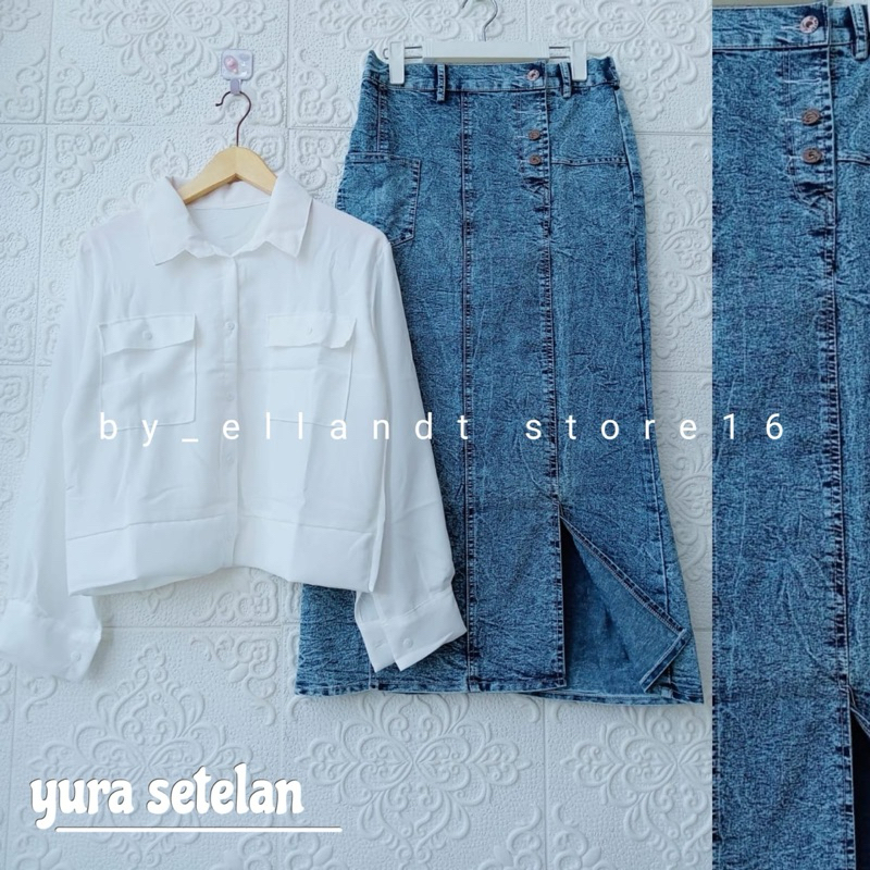 Jual Setelan Wanita Blouse Dan Rok Span Jeans/Yura Set | Shopee Indonesia