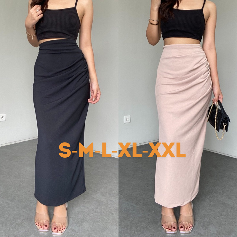 Jual Rok Wanita Long Skirt Korean Style Rok Span Midi Casual Korean ...