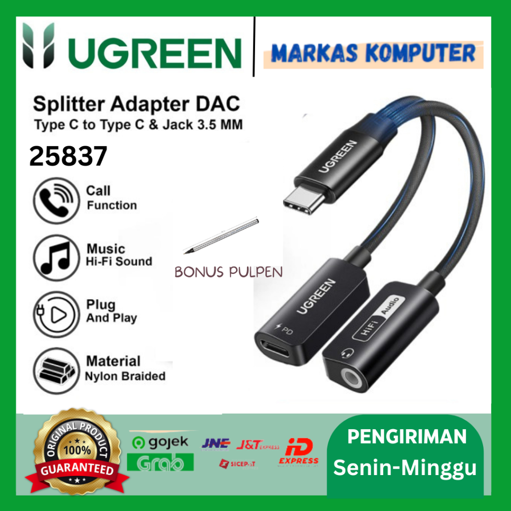 Jual UGREEN MAGNETIC SPLITTER C TO JACK 3.5MM + TYPE-C 60W BLACK ...