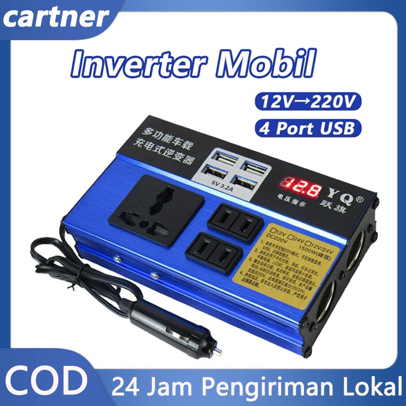 Jual Car Power Inverter DC 12V 24V To AC 220V Car Inverter 1500W 4usb