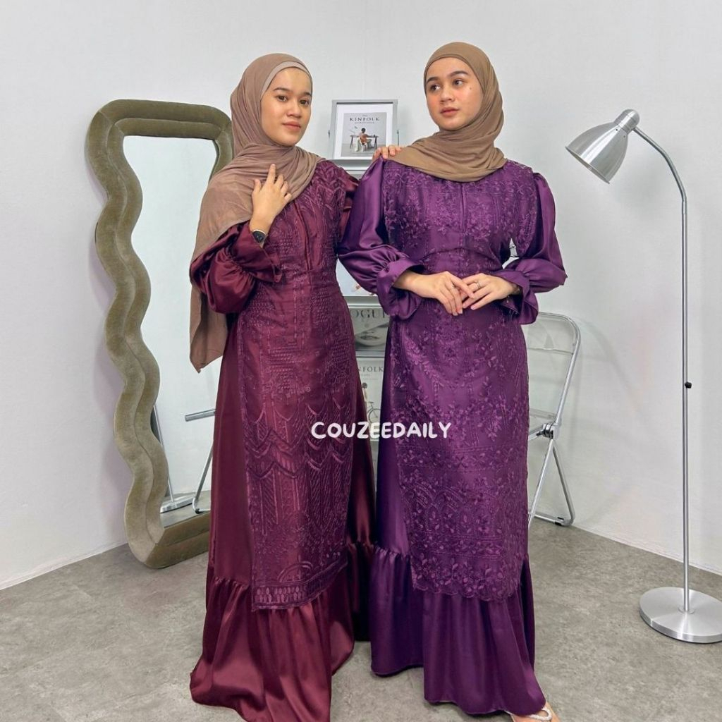 Jual Snowy Dress Set Outer Dress Silk Tille Busui Friendly Gaun ...