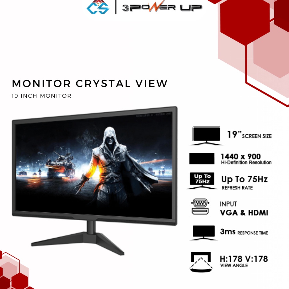 Jual KODE H2B3 Monitor Office Power Up 19 inch 75Hz HDMI Monitor LED 19 ...
