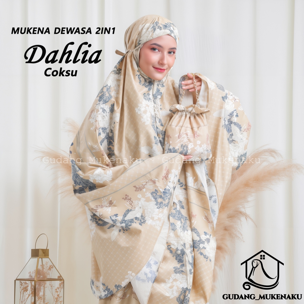 MUKENA DEWASA JUMBO DAHLIA BAHAN KATUN MIKRO TRAVEL 2IN1 MEWAH CANTIK BY GUDANG MUKENAKU