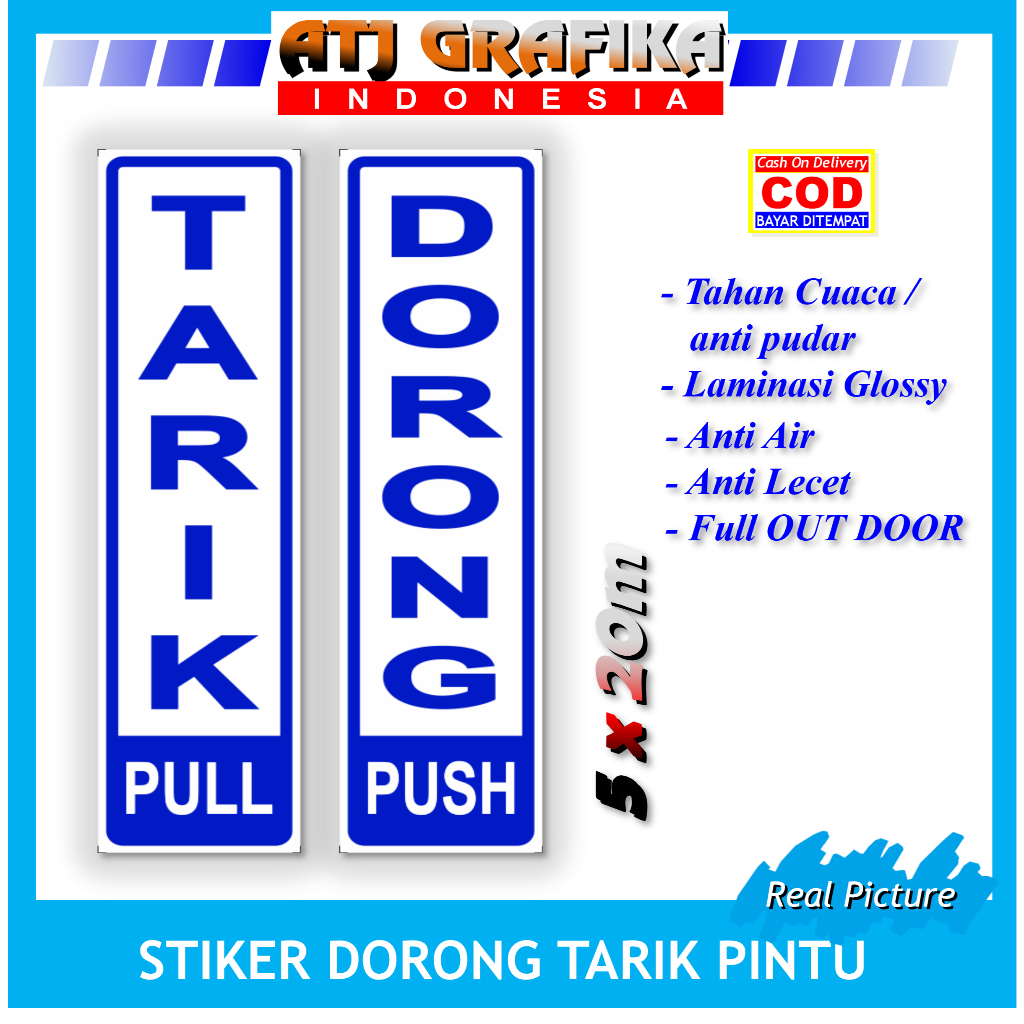 Jual Stiker New Dorong Tarik Push Full Sticker Petunjuk Buka Tutup Pintu Kantor Rumah Toko Dll