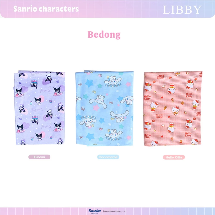 LIBBY Sanrio Bundling Perlengkapan Bayi Kuromi Cinnamoroll Hello Kitty (3 Pcs) Bedong | Sarung Tangan & Kaki Bayi | Topi Tali | Slaber  (BEDONG CINAMON ROLL)