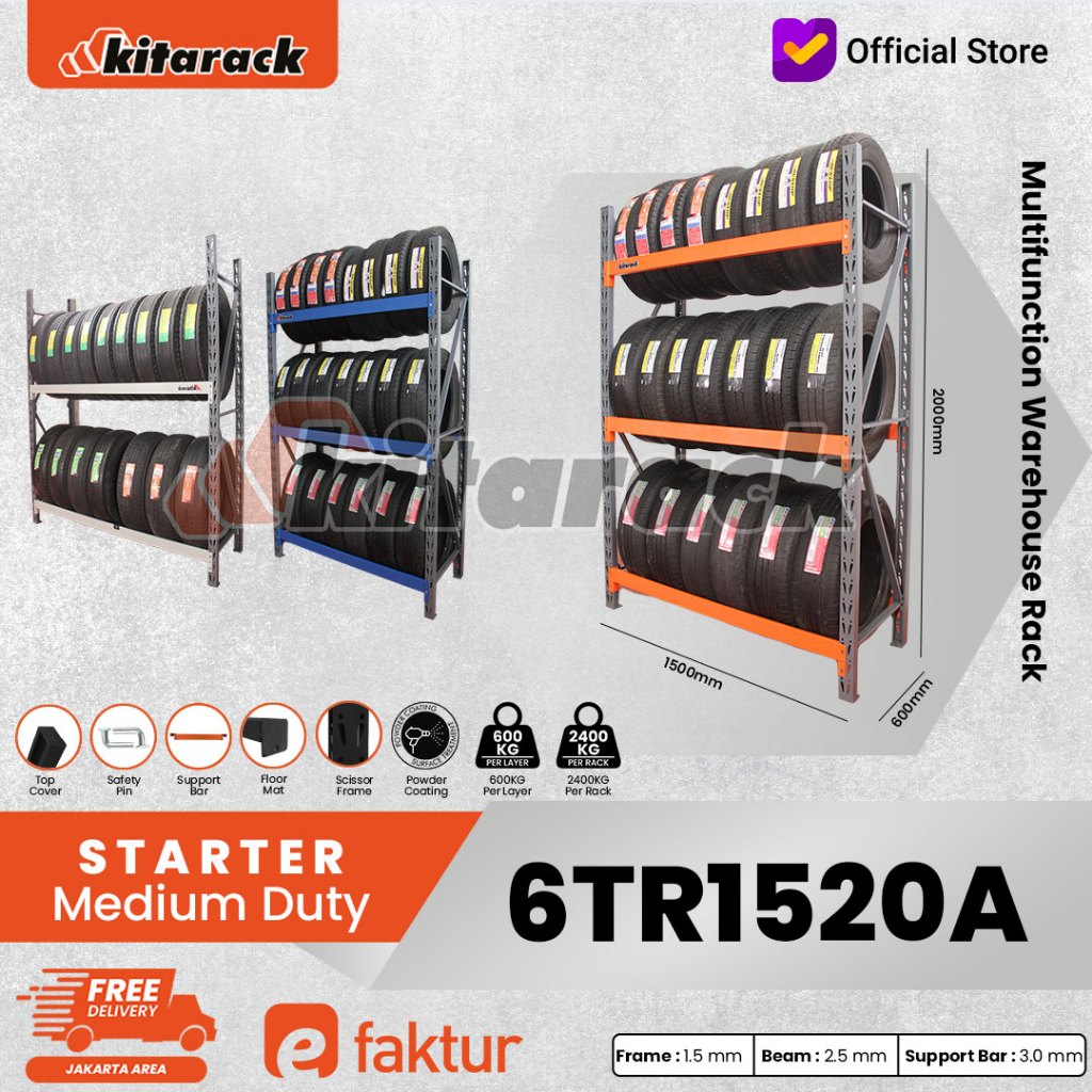 Jual KITARACK Tire Rack 6TR1520 Rak Ban Motor Mobil 600KG Rak Besi ...