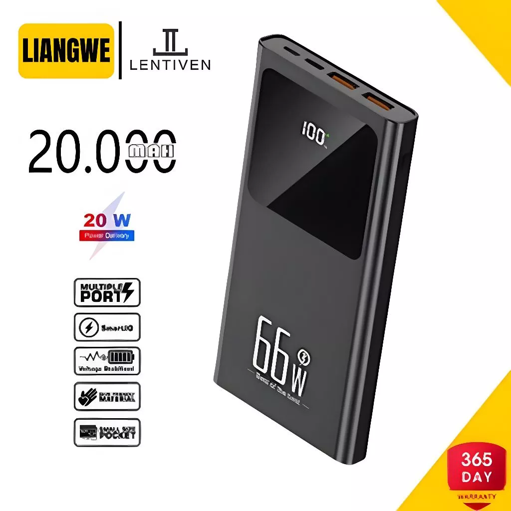 Liangwe lentiven powerbank 20000mah mini fast charging dual output usb travel size
