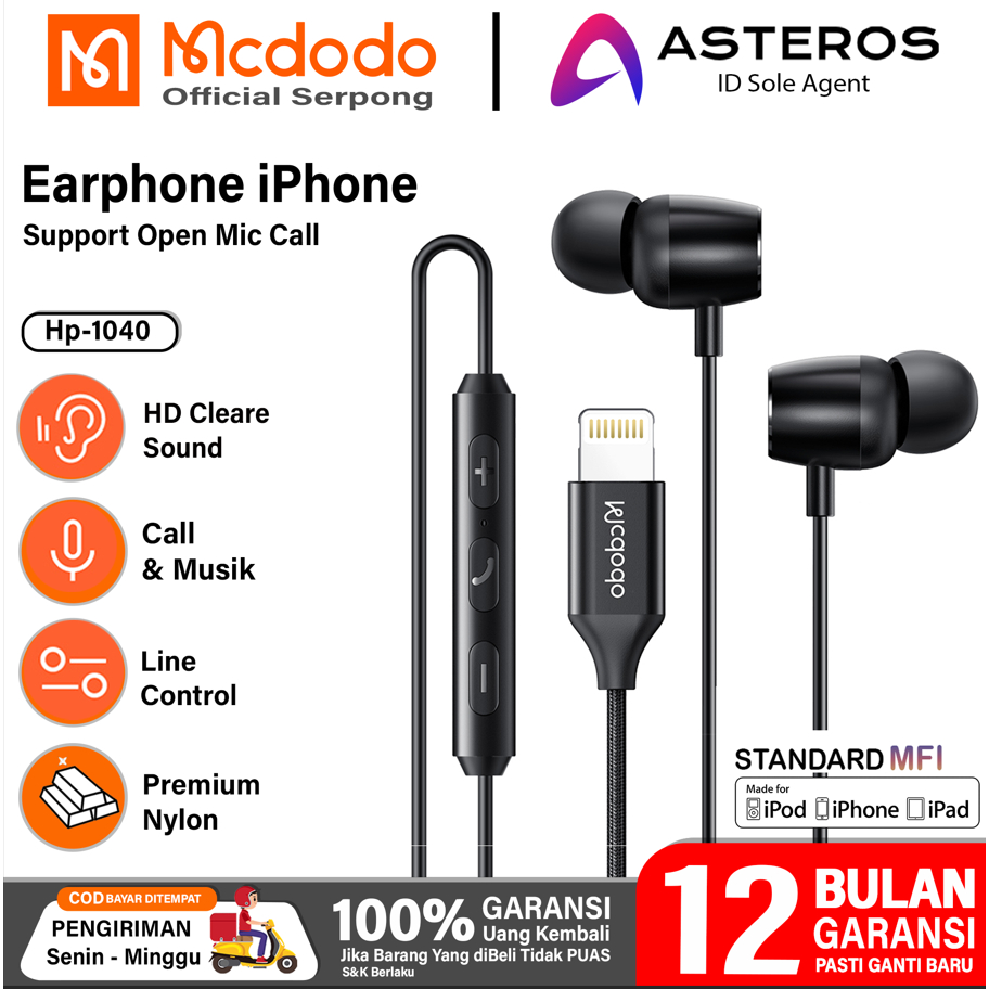 MCDODO Handsfree Headset Lightning Earphone Earbuds For iPhone NO Bluetooth