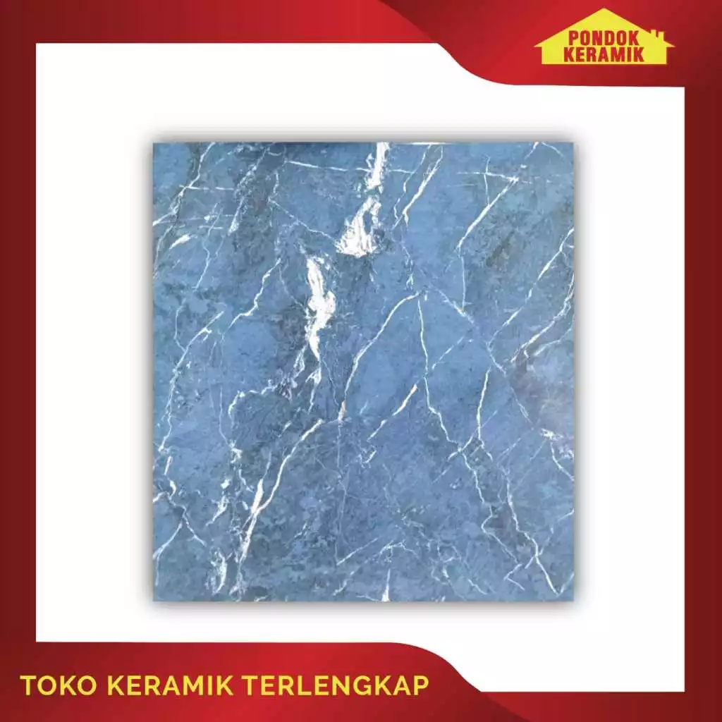 Keramik Lantai Avignon 50x50 Lubny Blue Motf Marble Marmer Biru Glossy Kilap