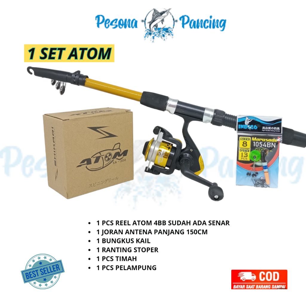 Jual Set Pancing Joran Antena 150Cm+Reel 200 Audrey/Boom/Atom Spool ...