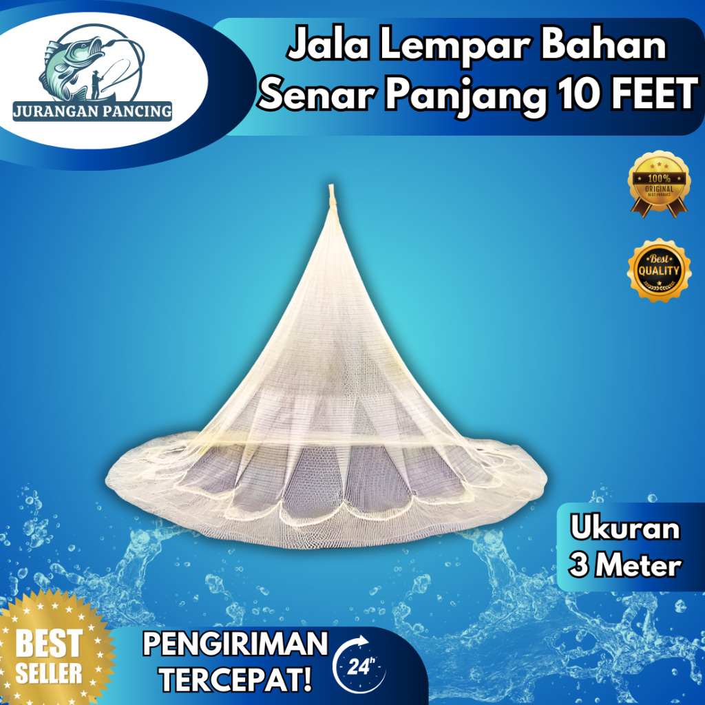Jual JALA IKAN LEMPAR SENAR PANJANG 10 FEET 3 METER / JALA IKAN 3 METER ...