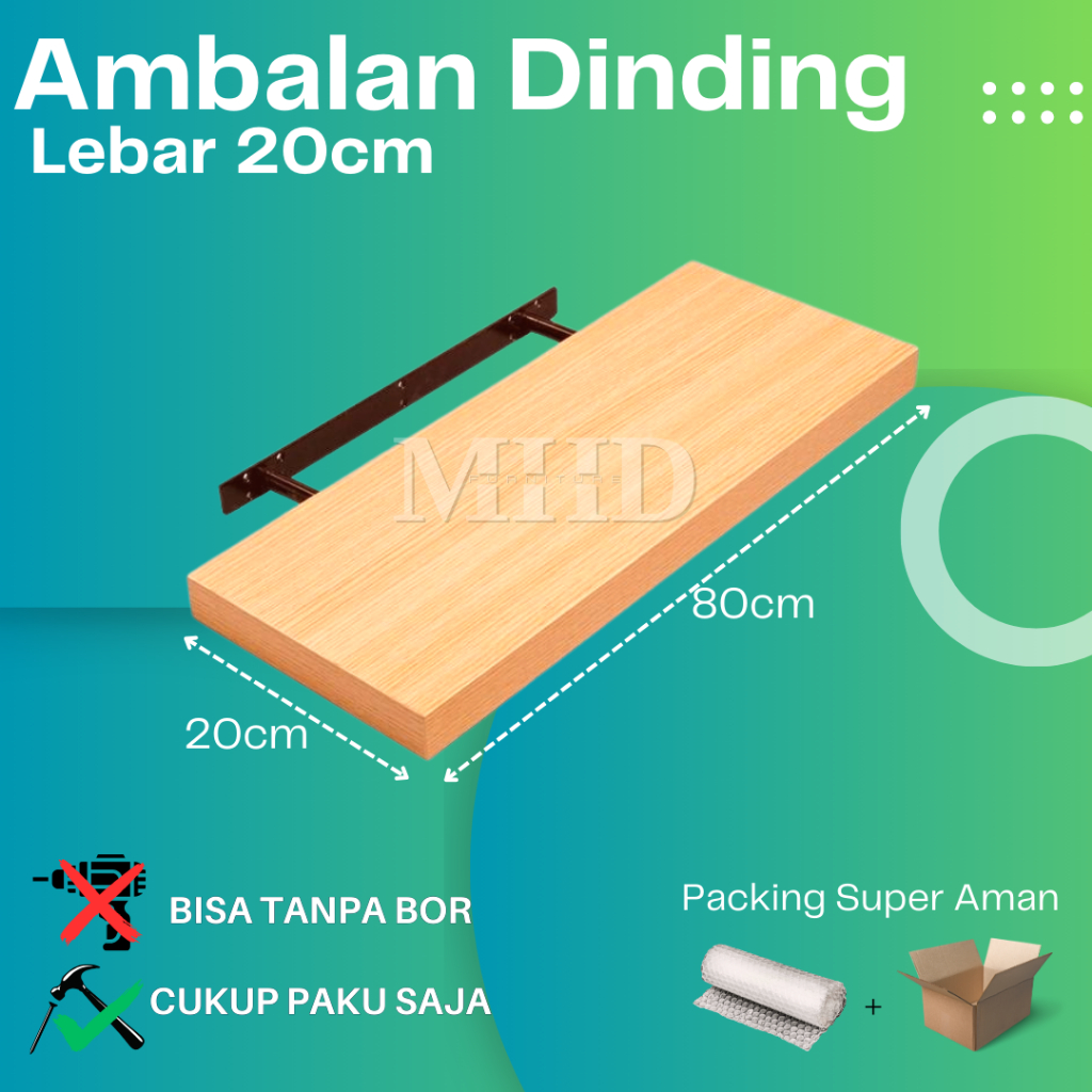 Rak Ambalan Dinding Minimalis Panjang 80 cm Lebar 20 cm Buku Kayu Tempel Kamar Mandi Dapur Serbaguna