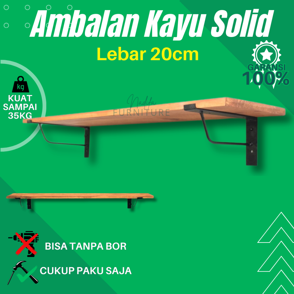 [COD] Rak Dinding Buku EXTRA LUAS Ambalan Kayu Asli Original Dekorasi Dapur Tempat Bumbu Hiasan