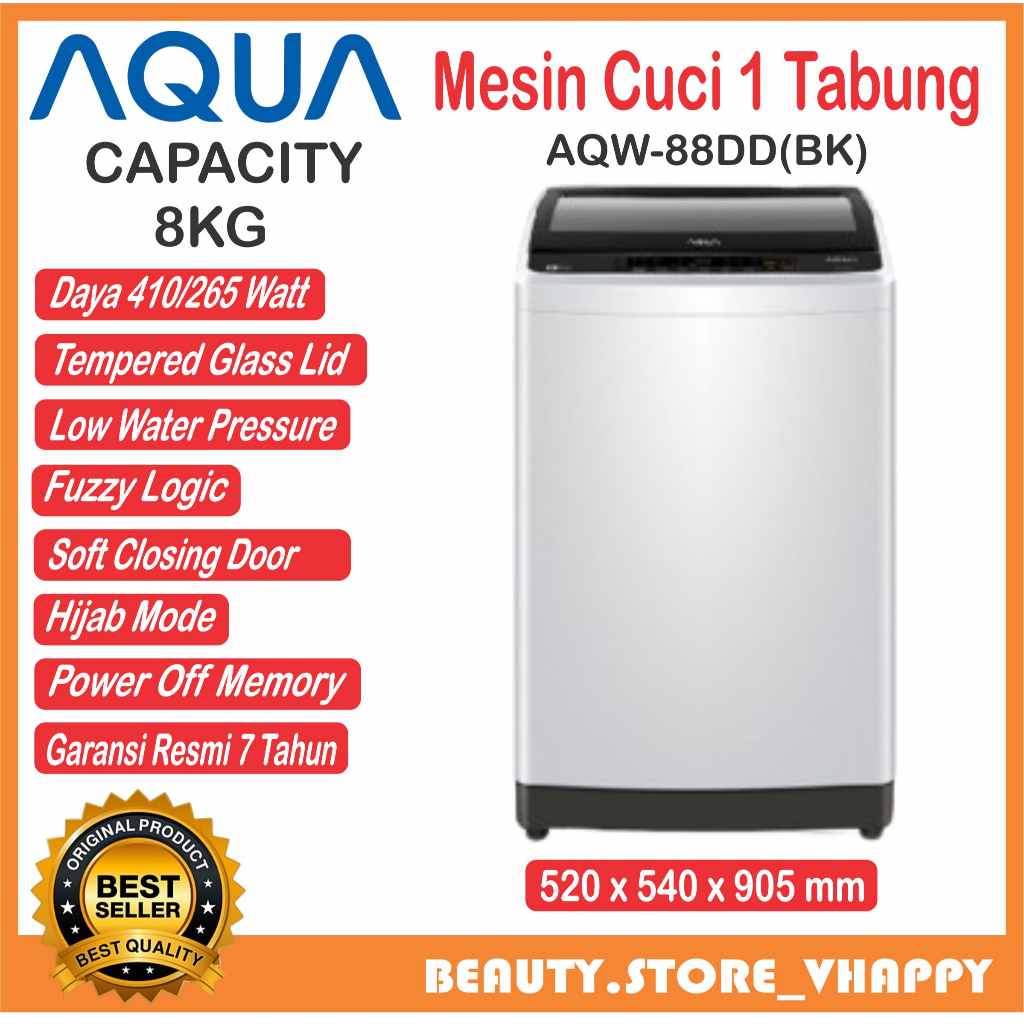 Jual Mesin Cuci 1 Tabung AQUA Top Loading 8Kg AQW-88DD (BK) | Shopee ...