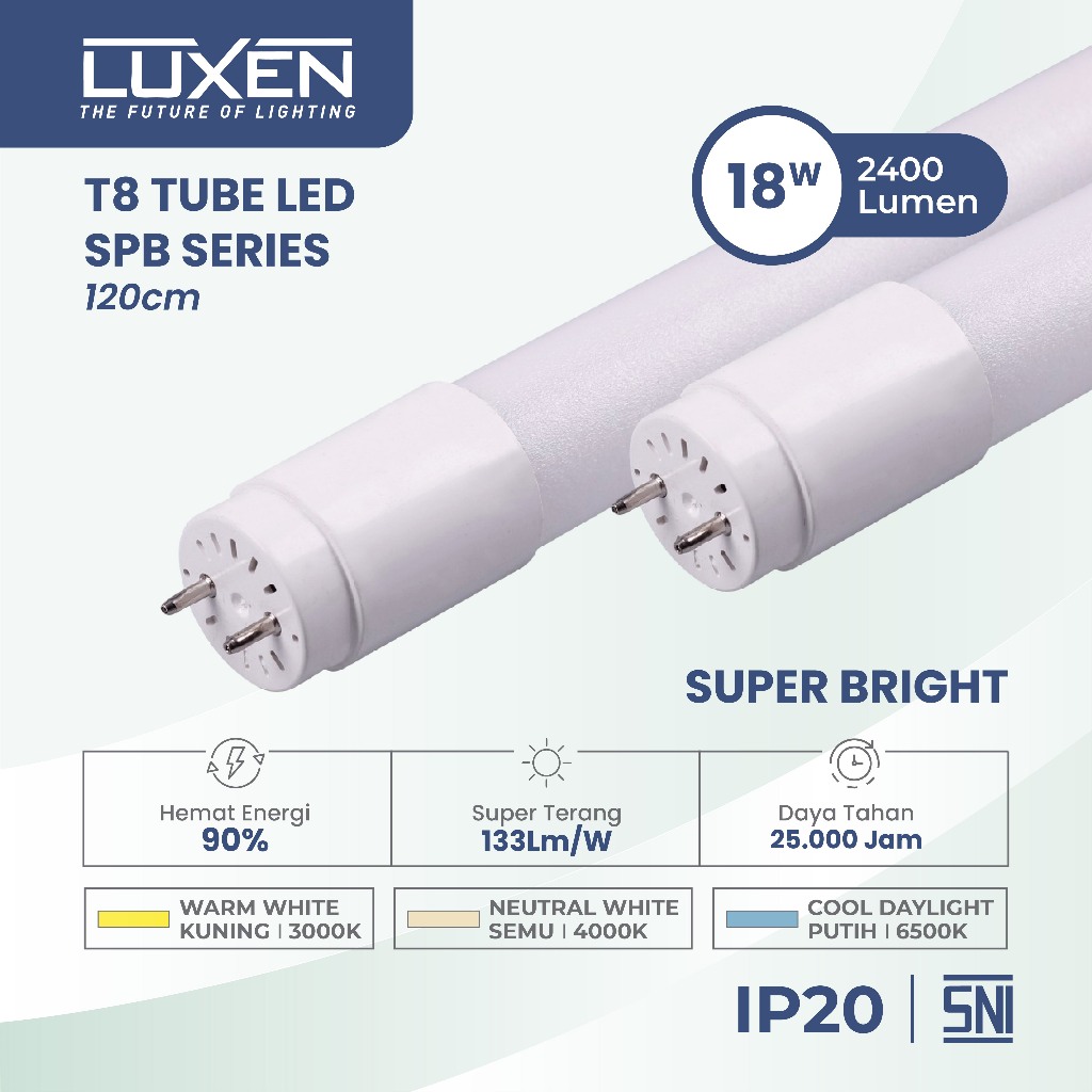 Jual LUXEN LAMPU TL LED TUBE LIGHT T8 SPB DOUBLE END 18 Watt Cahaya ...