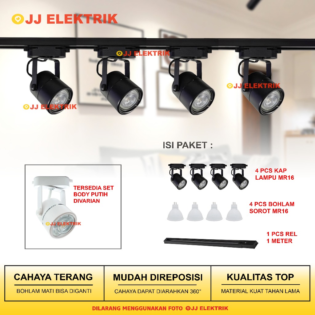 Jual Paket Lampu Rell Track LED 1 Set isi 4 Lampu Sorot Tracklight Rel ...