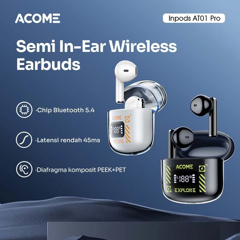 ACOME TWS Headset Earphone Bluetooth 5.4 Support Gaming Mode IPX4 Waterproof 4 Gram Ultra Light Inpods AT01 PRO