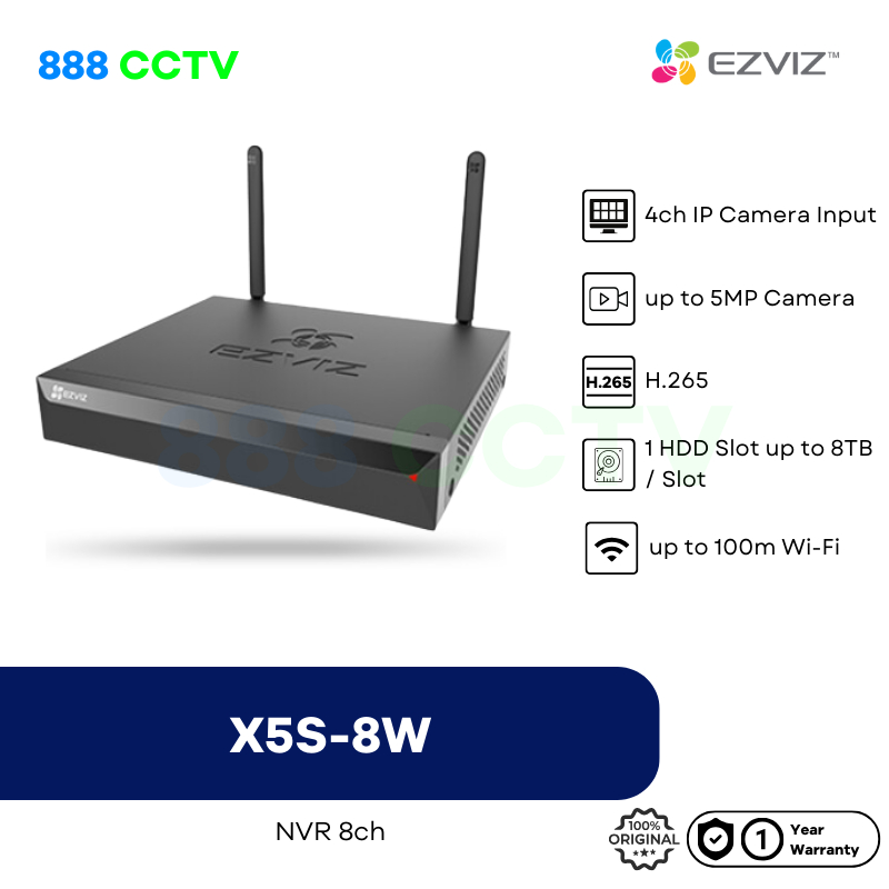 EZVIZ X5S-8W NVR 8ch Built-in WiFi up to 5MP