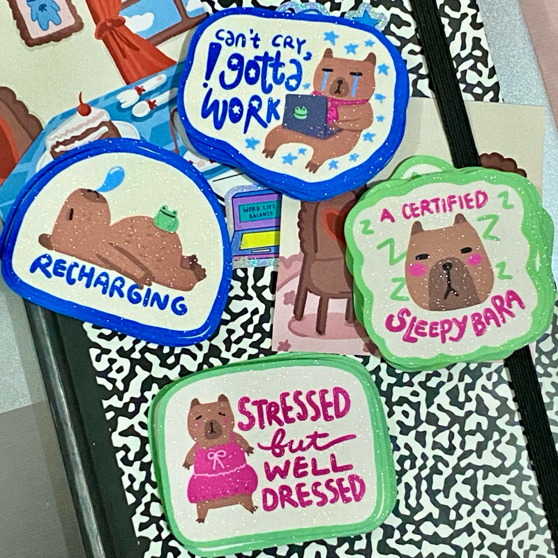 Jual Capybara Working Mood | Glitter Sticker | Stiker Laptop | Shopee ...