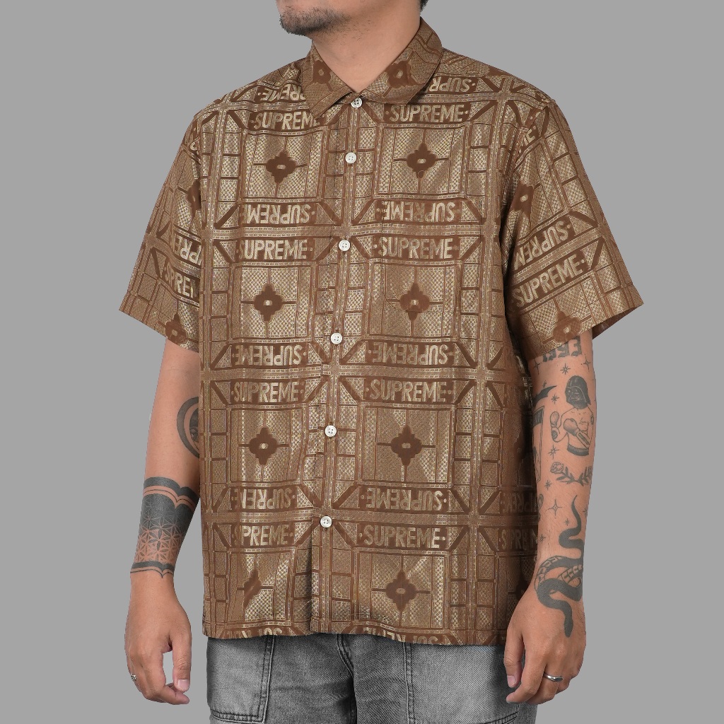 Jual Supreme Tray Jacquard S/S Shirt Tan SS24 | Shopee Indonesia
