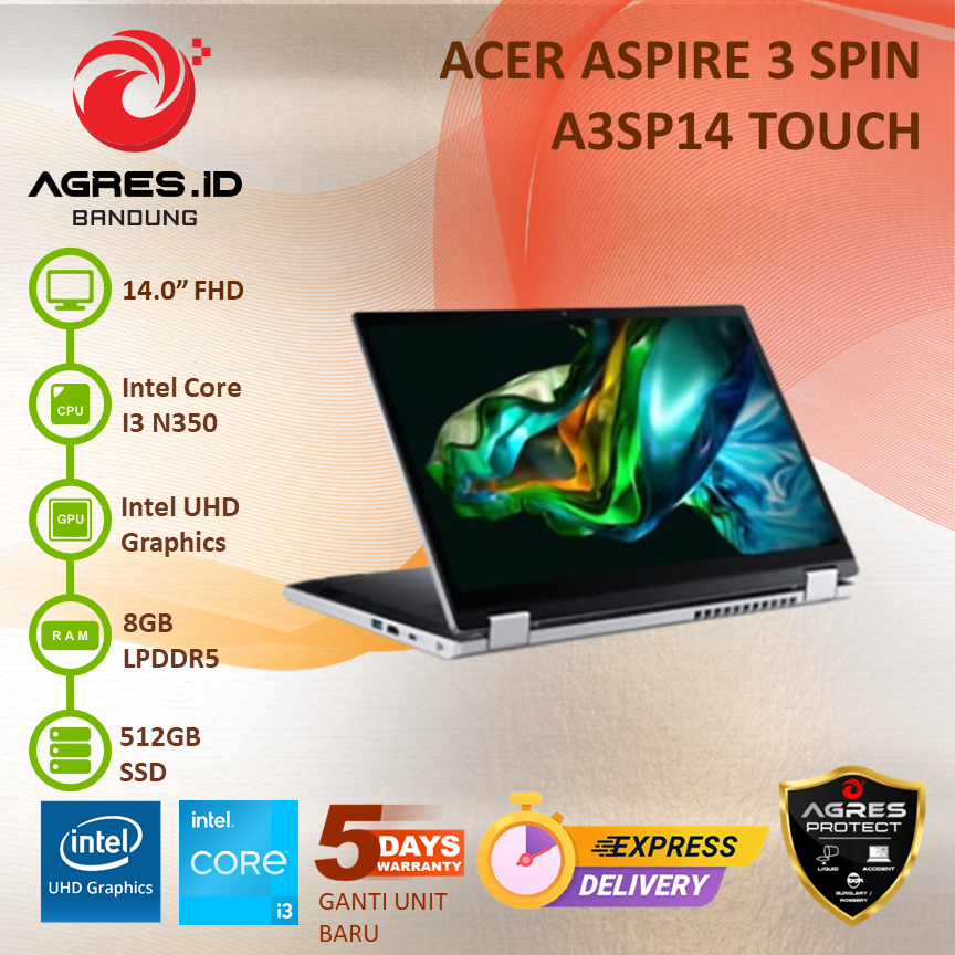 Jual ACER ASPIRE 3 SPIN A3SP14 I3 N305 8GB 512GB 14WUXGA IPS TOUCH ...