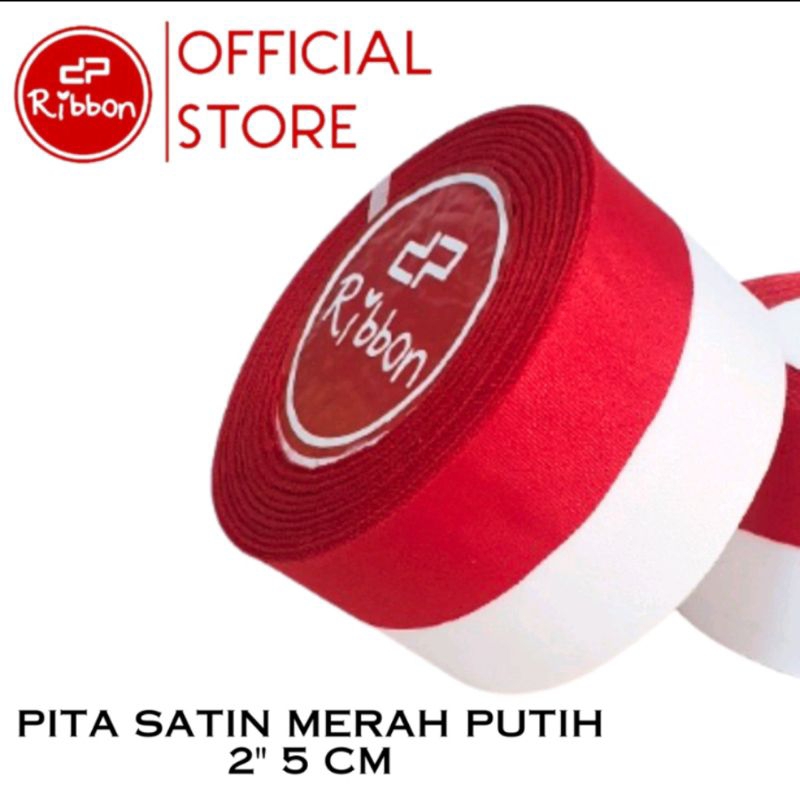 Jual Pita merah putih satin 2 inci 2 inch 5cm 5 cm RIBBON bahan kain ...