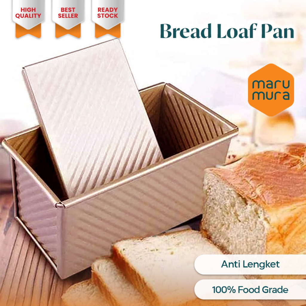 Marumura Non Stick Bread Loaf Pan Gold Cetakan Loyang Roti Tawar Tutup