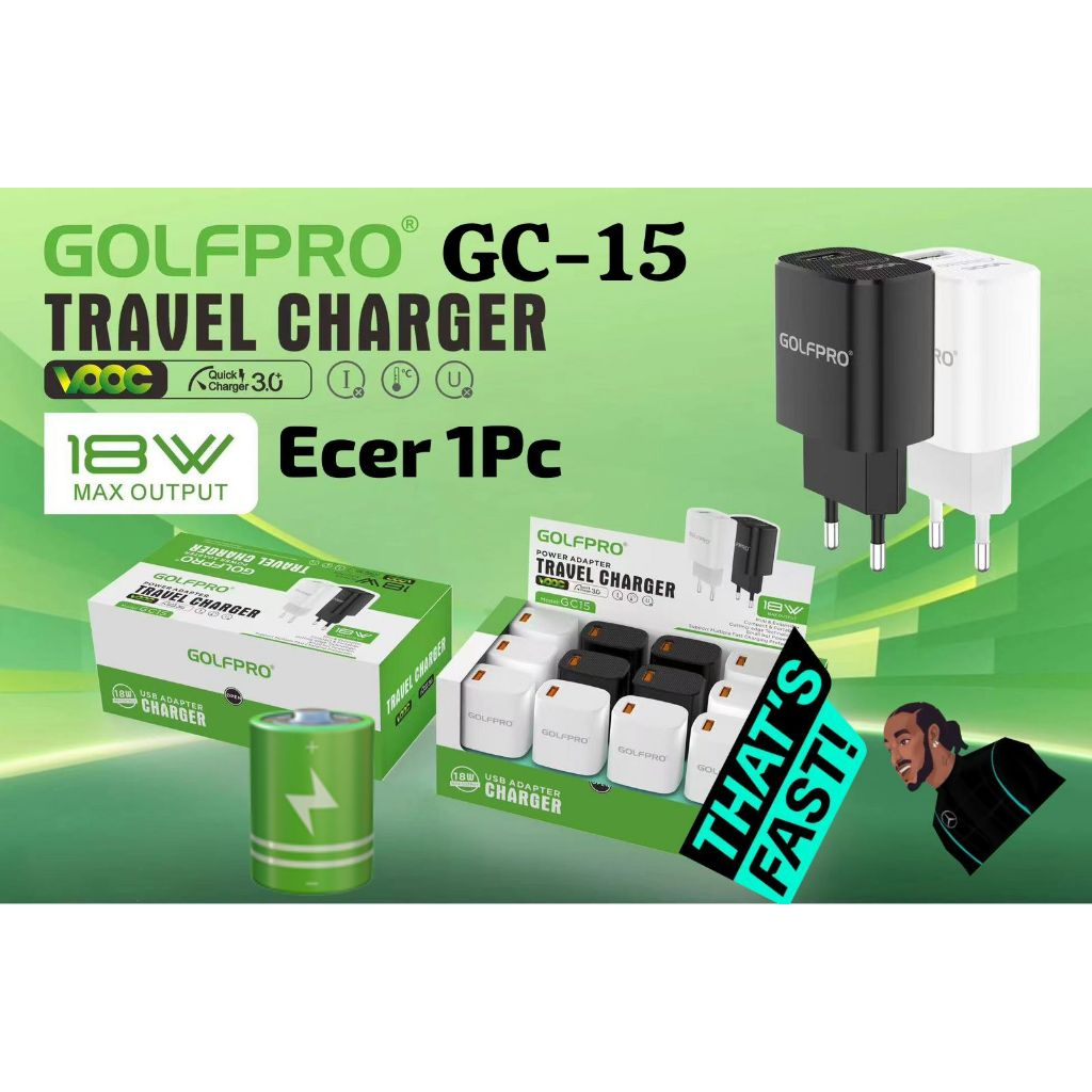 Jual (1pc) GolfPro GC-15 Batok Charger Single Port Up to 18Watt + QC3.0 ...