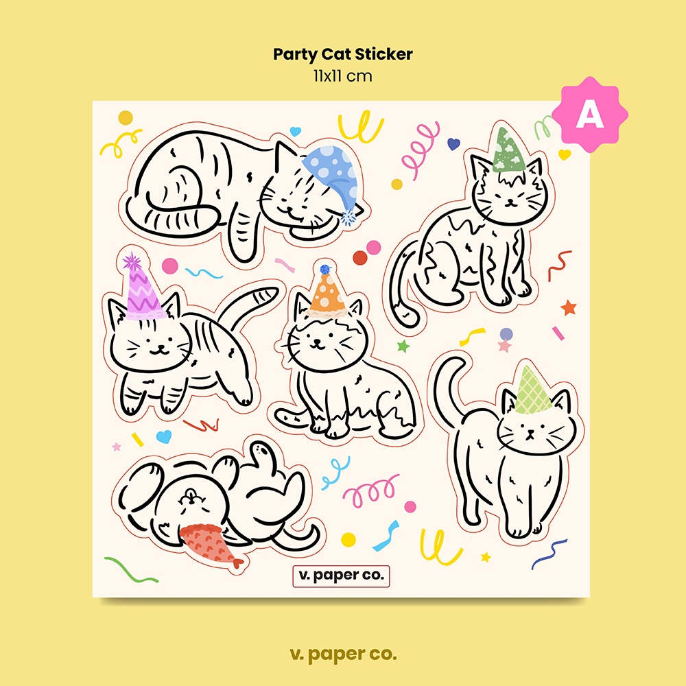 Jual Sticker Sheet - Party Cat - V. Paper Co. | Shopee Indonesia
