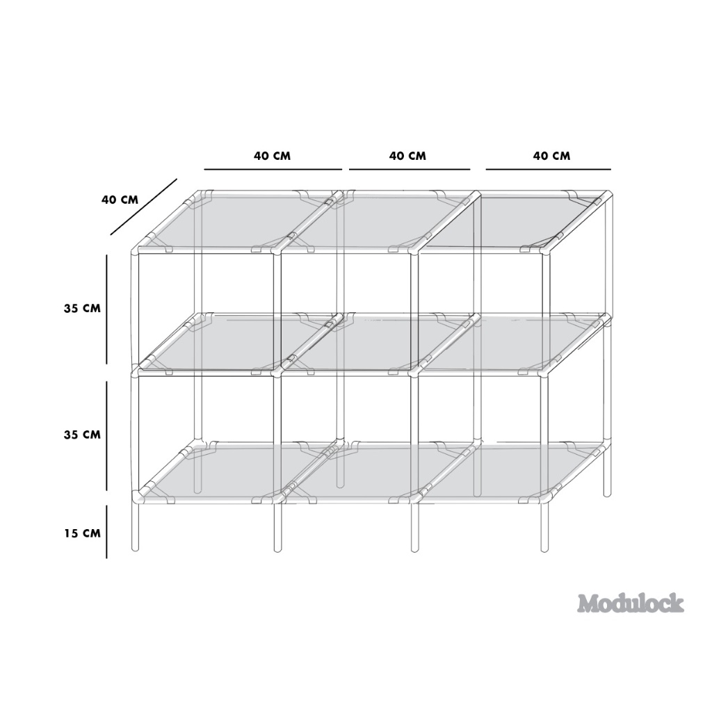 Jual Modulock Grid Shelves Kit 40x120x90 cm / Rak Pajangan / Rak Ruang ...